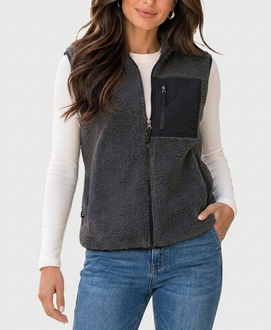 
Reversible Sherpa / Nylon Vest in GREY/BLACK view 2