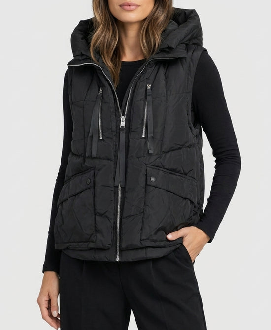 
Down Hooded Vest in BLACK view 1