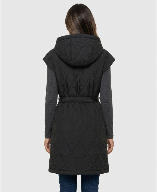 
Quilted Long Vest w/ Hood in BLACK view 2