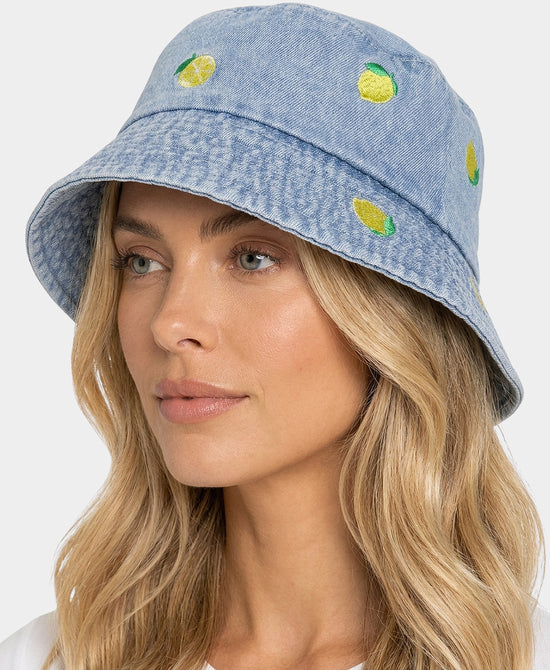 
Denim Lemon Embroidered Bucket Hat in DENIM/YELLOW view 1