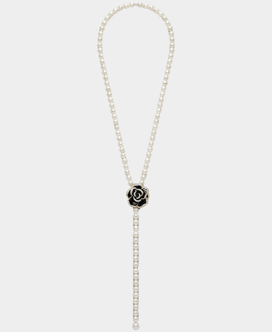 
Faux Pearl Crystal Rose "Y" Necklace in PEARL/BLACK view 2
