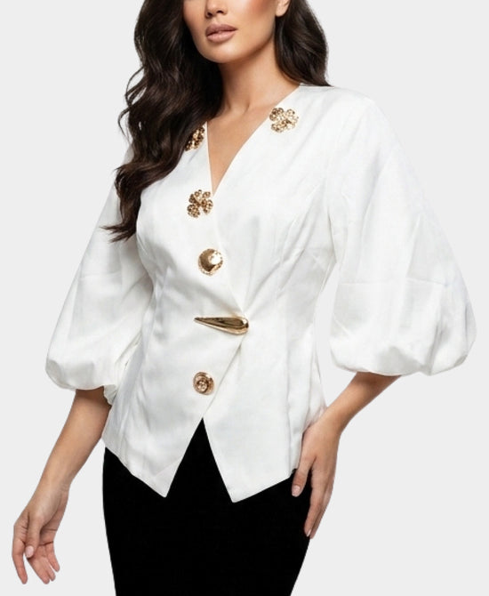 
Balloon Sleeve Blazer in WHITE view 1