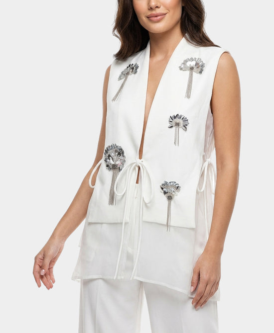 
Vest w/ Mesh Underlay & Sequin Detail in WHITE view 1