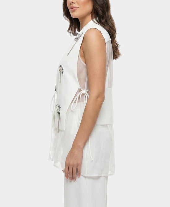 
Vest w/ Mesh Underlay & Sequin Detail in WHITE view 2