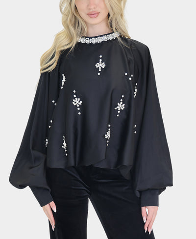 Satin Oversized Blouse w/ Rhinestones image 3