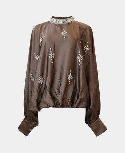 Satin Oversized Blouse w/ Rhinestones image 2