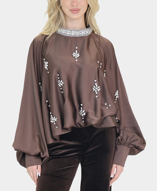 Satin Oversized Blouse w/ Rhinestones view 