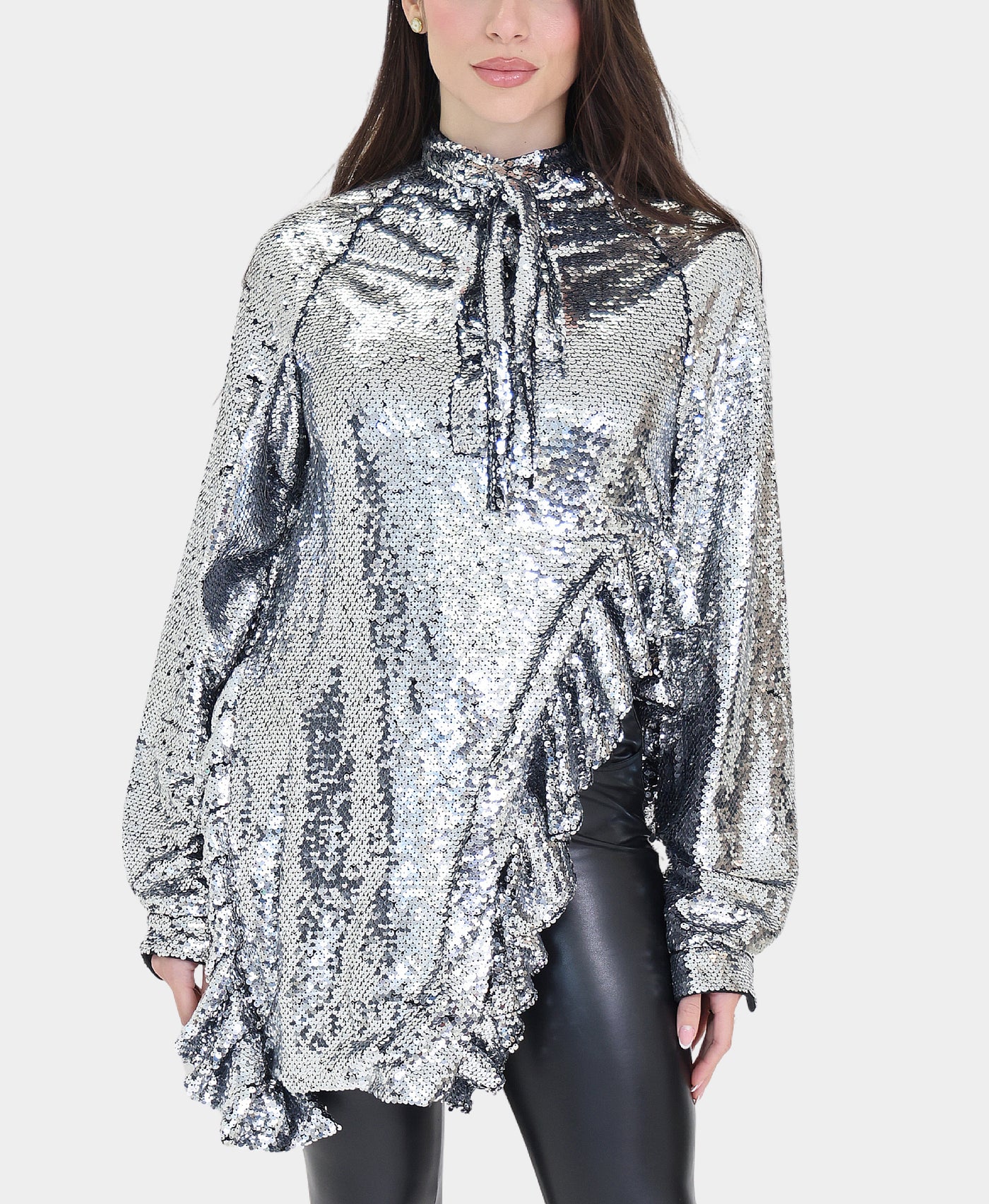 Asymmetrical Sequin Ruffle Top view 1
