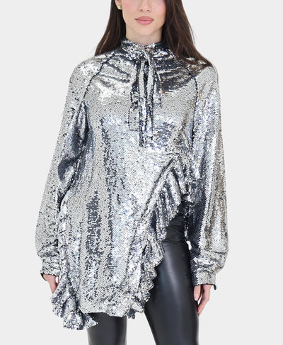Asymmetrical Sequin Ruffle Top image 1