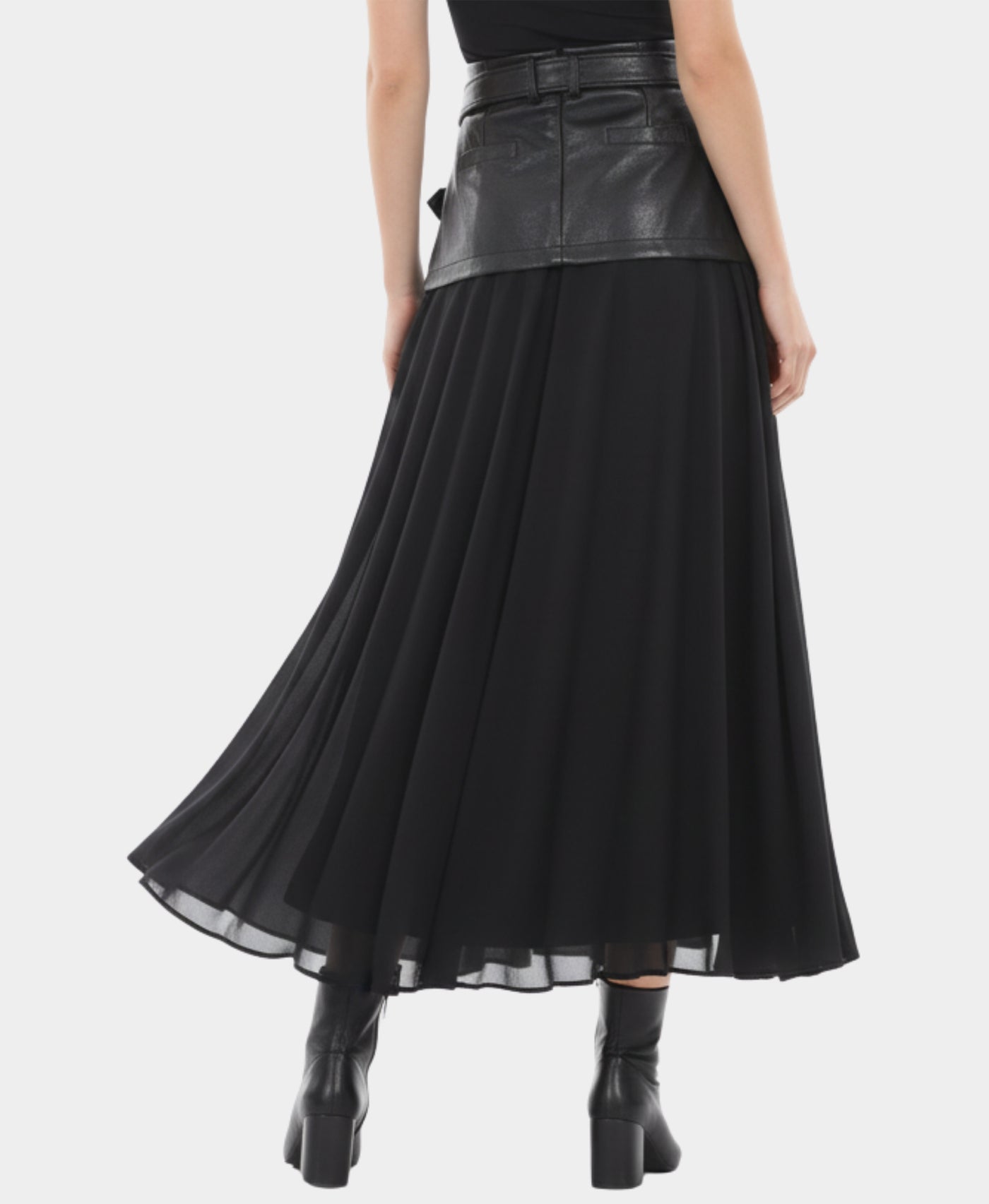 Faux Leather Waist & Chiffon Maxi Skirt view 2