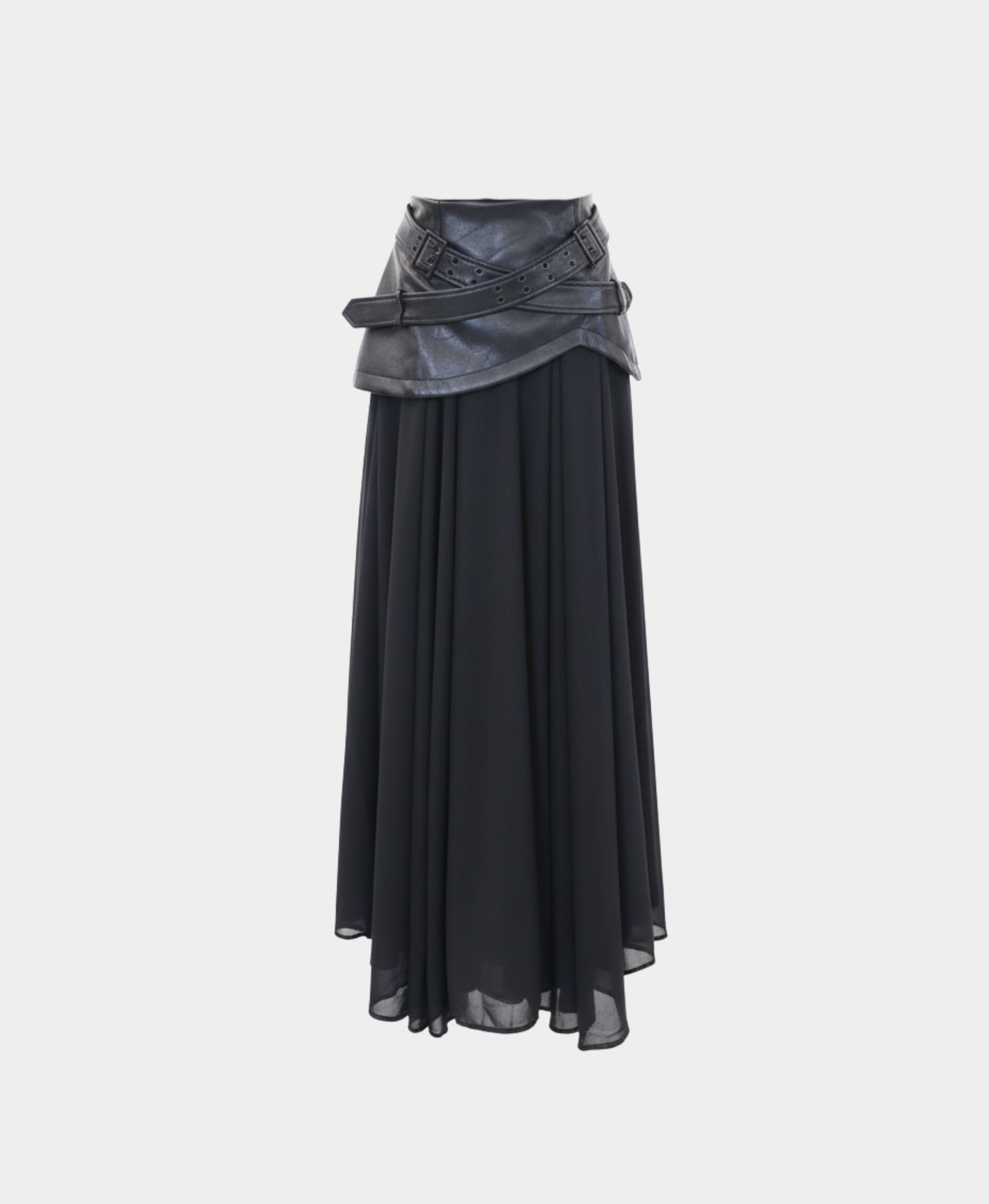 Faux Leather Waist & Chiffon Maxi Skirt view 3