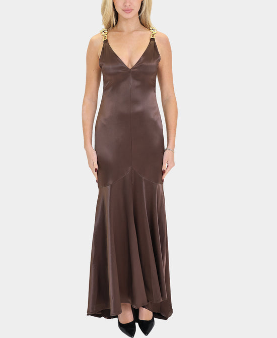 Satin Maxi Dress w/ Eye Strap Detail view 