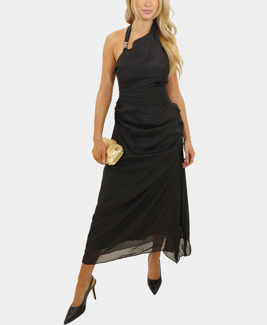 Chiffon Ruched Maxi Dress w/ Gold Hardware view 