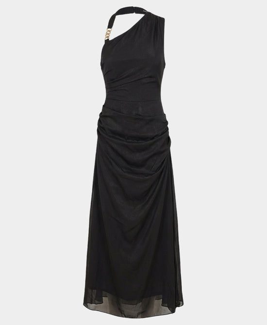 Chiffon Ruched Maxi Dress w/ Gold Hardware view 