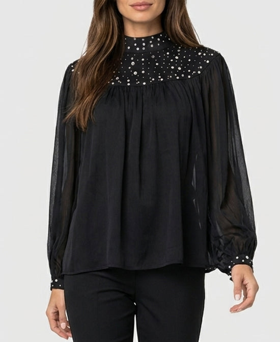 
Blouse w/ Rhinestones & Jewels in BLACK view 1