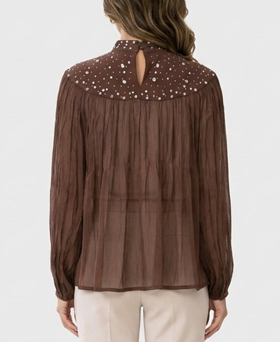 
Blouse w/ Rhinestones & Jewels in BROWN view 2