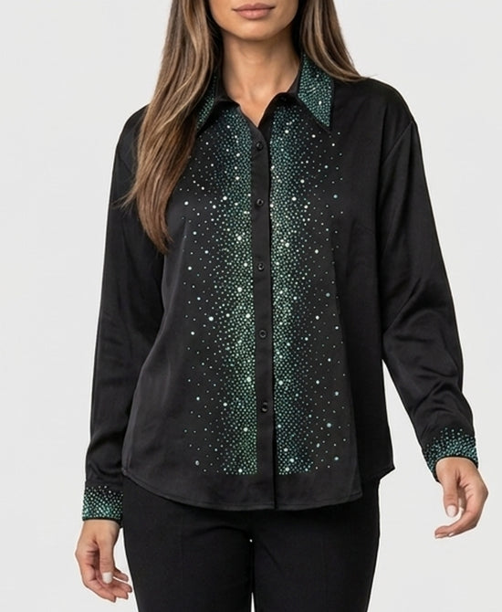 
Blouse w/ Iridescent Crystals in BLACK view 1