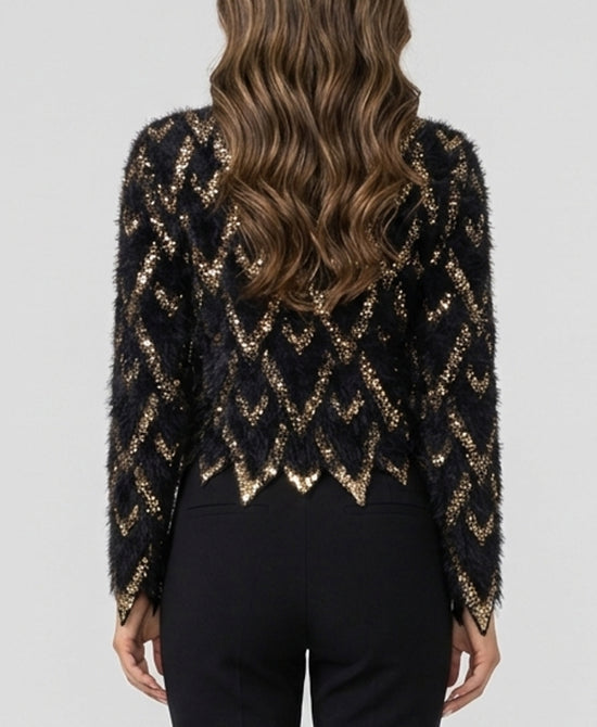 
Fuzzy Sweater w/ Sequins in BLACK/GOLD view 2