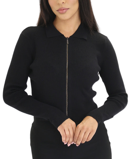 Knit Ribbed Zip Front Cardigan view 