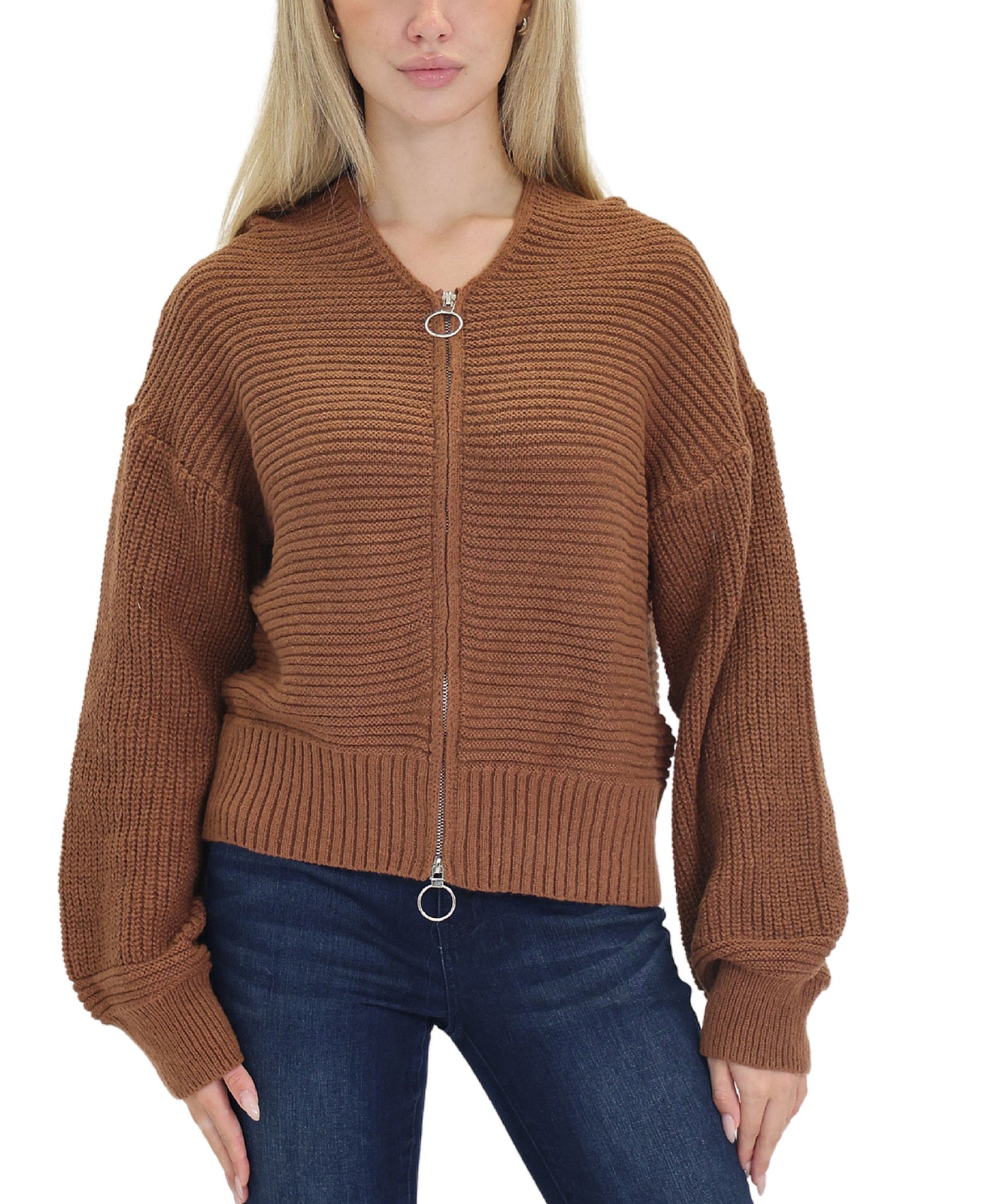 Zip Front Sweater w/ Hood view 1