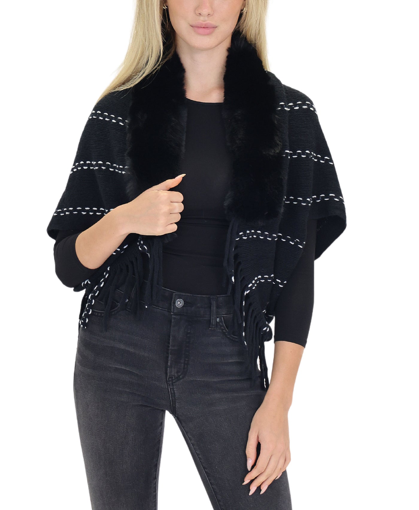 Faux Fur Fringe Capelet view 1