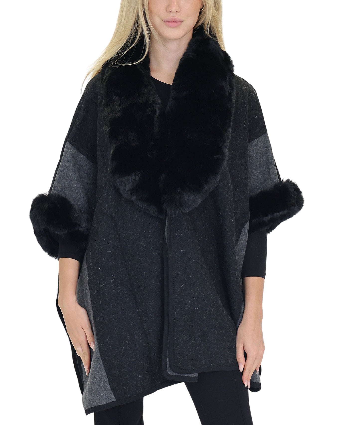 Tonal Cape w/ Faux Fur Trim view 1