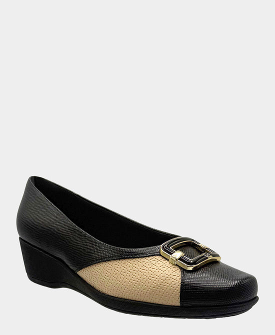 
Textured Wedge w/ Buckle Detail in BLACK/CREAM view 1