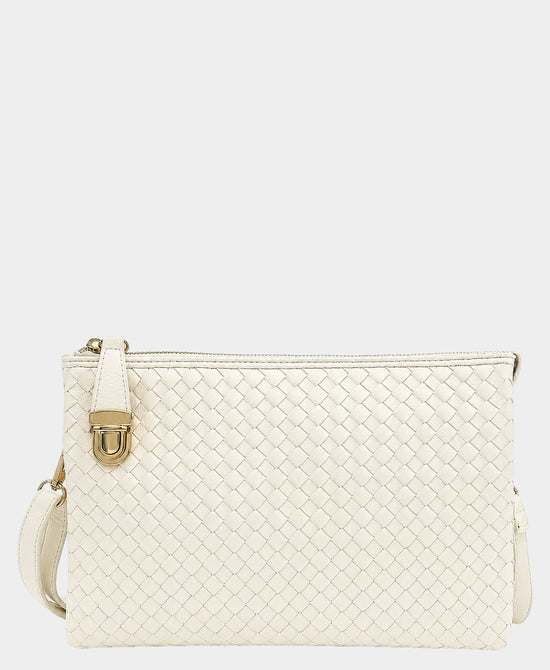 
Faux Leather Woven Crossbody Bag in IVORY view 1