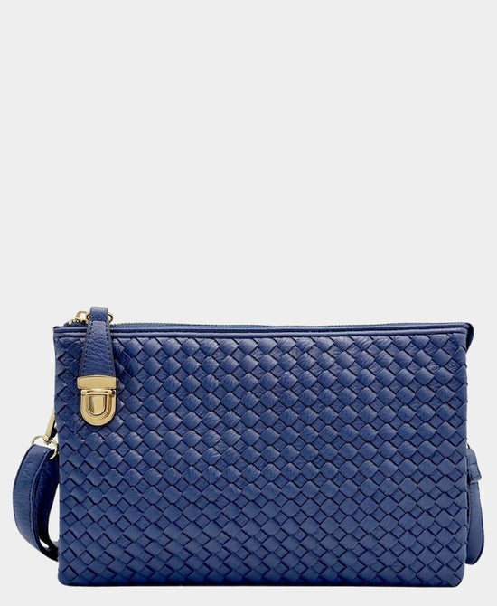 
Faux Leather Woven Crossbody Bag in BLUE view 1