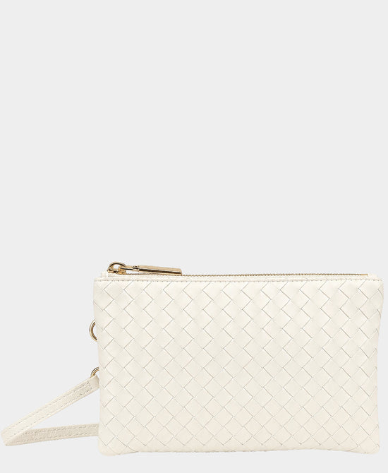 
Faux Leather Woven Wristlet/Crossbody Bag in IVORY view 1