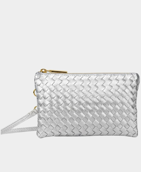 Faux Leather Woven Wristlet/Crossbody Bag view 