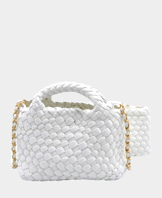 
2in1 Faux Leather Woven Mini Crossbody Bag in WHITE view 1