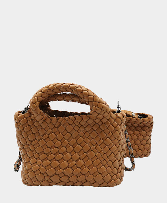 2in1 Faux Leather Woven Mini Crossbody Bag view 
