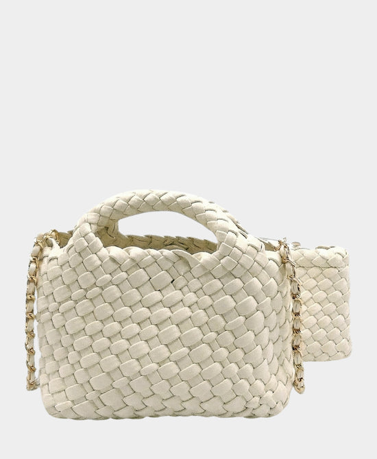 
2in1 Faux Leather Woven Mini Crossbody Bag in IVORY view 1