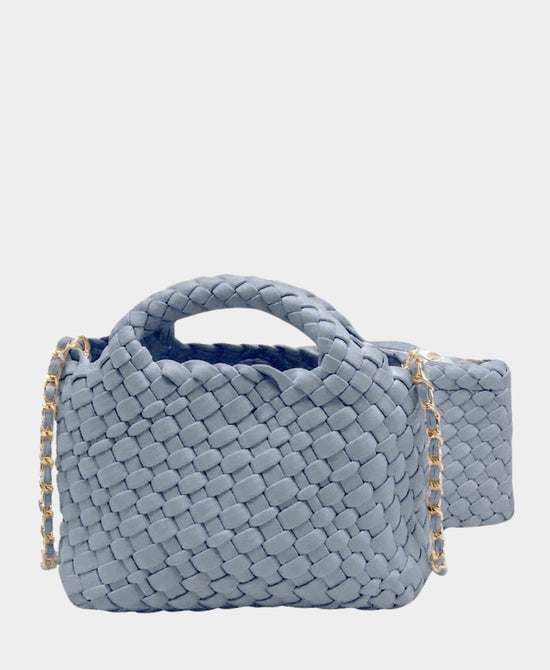 
2in1 Faux Leather Woven Mini Crossbody Bag in BLUE view 1