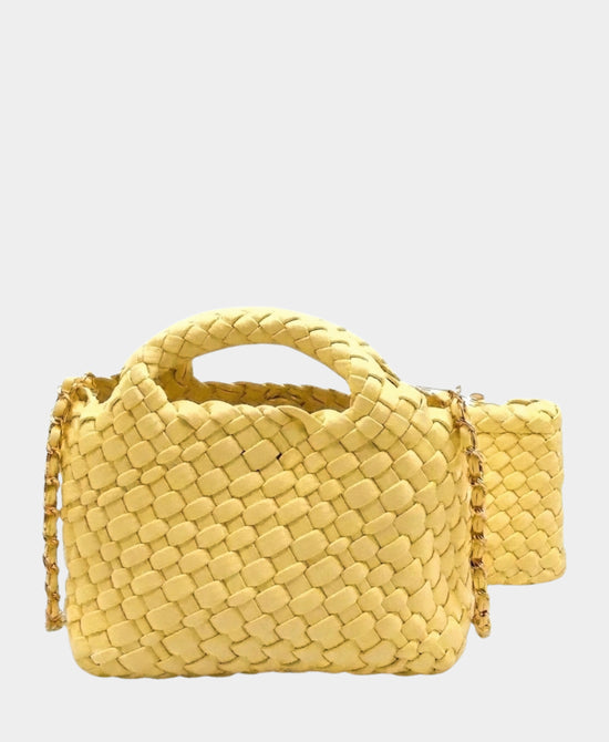 
2in1 Faux Leather Woven Mini Crossbody Bag in LIGHT YELLOW view 1