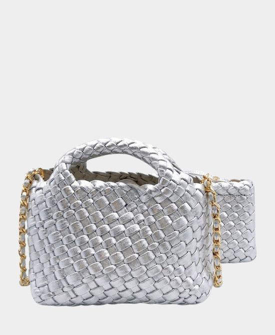 
2in1 Faux Leather Woven Mini Crossbody Bag in SILVER view 1
