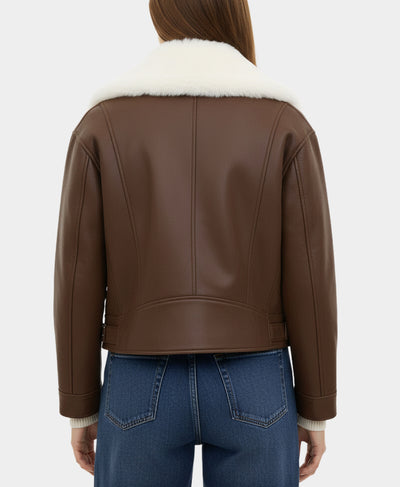 Down Faux Leather Jacket w/ Fox Fur Trim image 2