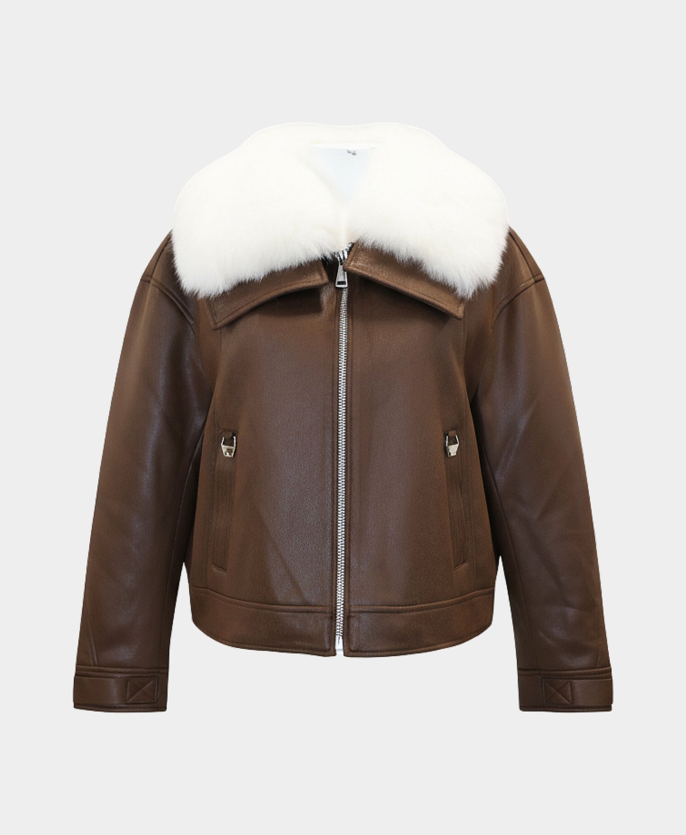 Down Faux Leather Jacket w/ Fox Fur Trim view 3