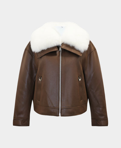 Down Faux Leather Jacket w/ Fox Fur Trim image 3