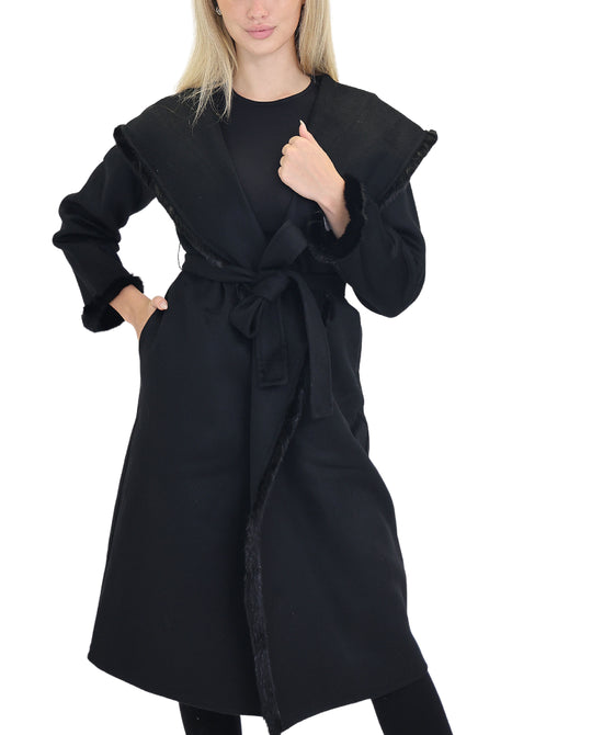Wool Coat w/ Mink Fur Trim view 