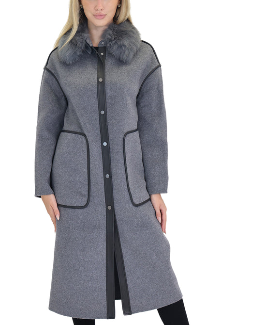 Cashmere Blend Coat w/ Fox Fur Trim view 