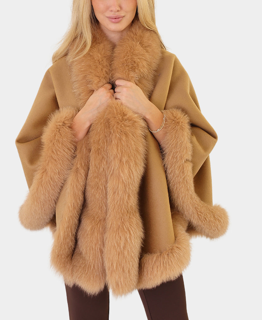 Cashmere Blend Cape w/ Fox Fur Trim – FOX'S - Online