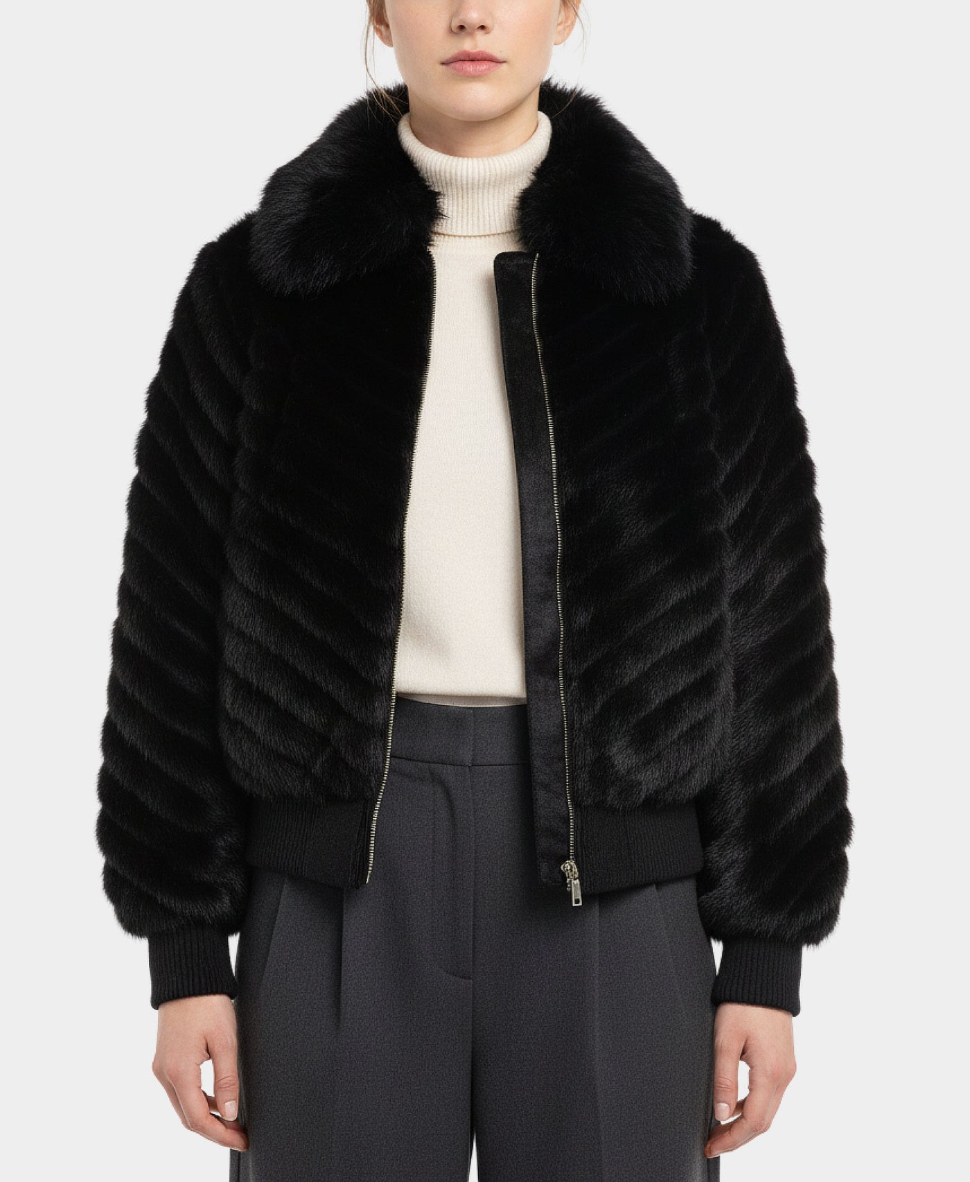 Mink Fur Bomber Jacket w/ Fox Fur Trim Collar view 1