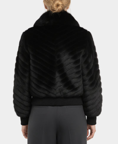 Mink Fur Bomber Jacket w/ Fox Fur Trim Collar image 2