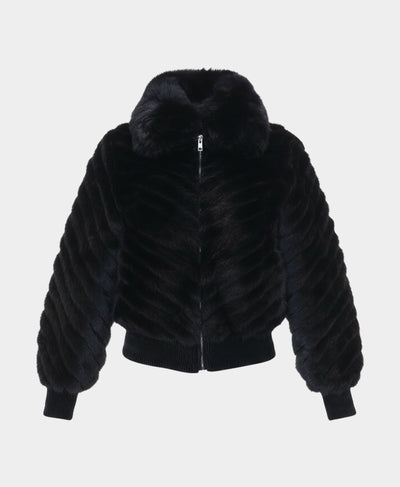 Mink Fur Bomber Jacket w/ Fox Fur Trim Collar image 3