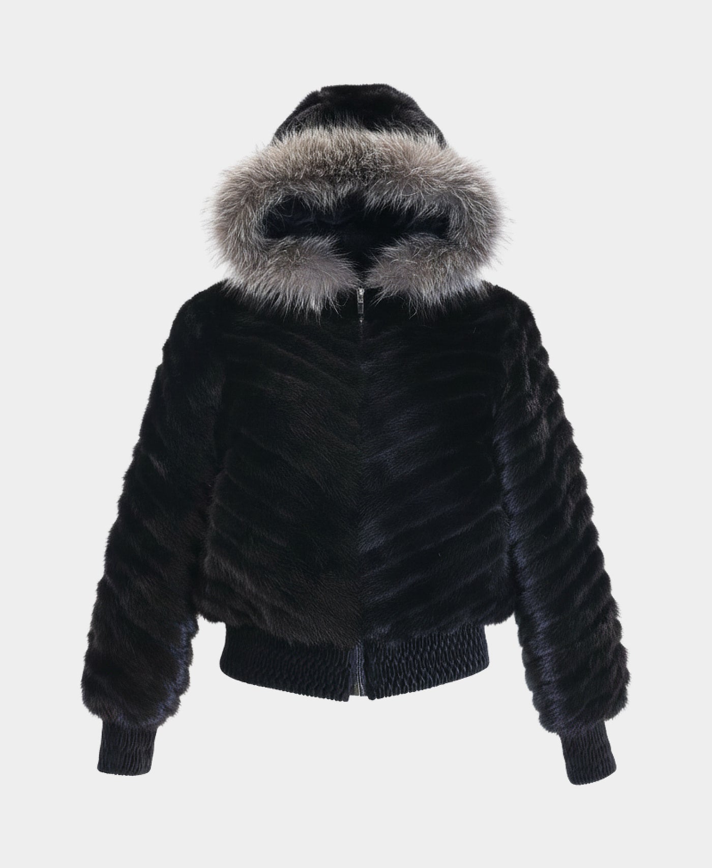 Mink Fur Bomber Jacket w/ Silver Fox Fur Trim Hood view 3