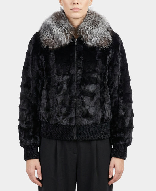 Mink Fur Bomber Jacket w/ Fox Fur Trim view 