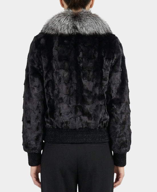Mink Fur Bomber Jacket w/ Fox Fur Trim view 