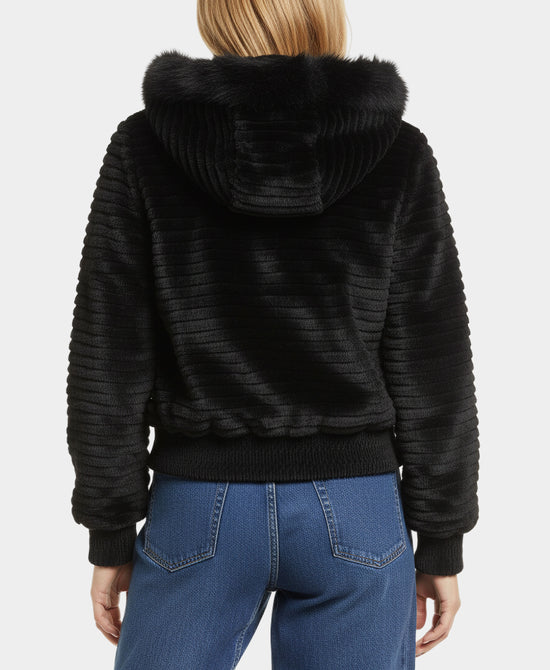 Fur Bomber Jacket w/ Fox Fur Trim Hood view 